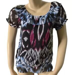 INC Retro Mod Geometric Peasant Blouse Short Sleeve Size 2